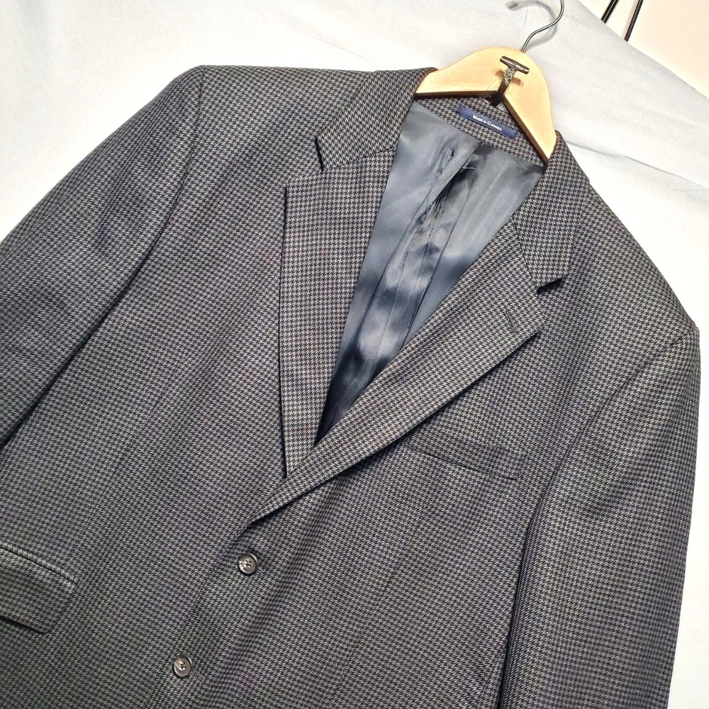 VTG Chaps Ralph Lauren 100% Pure New Wool Blazer Men 46R Gray Houndstooth Jacket